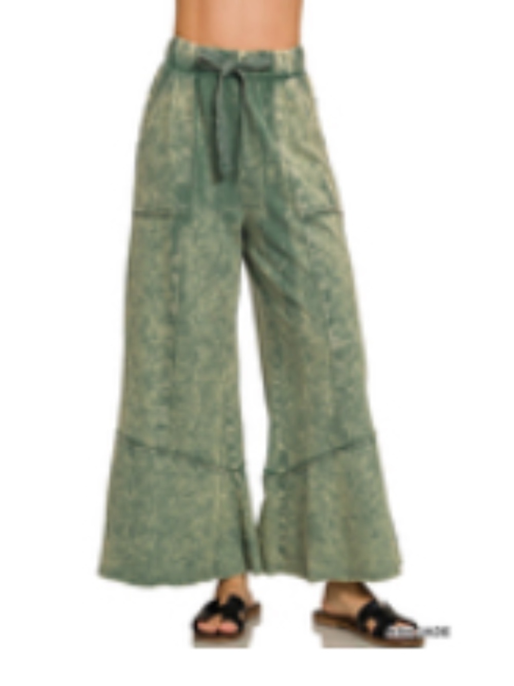 #1357 Acid Washed Exposed Seam Flare Hem Pants in Ash Jade